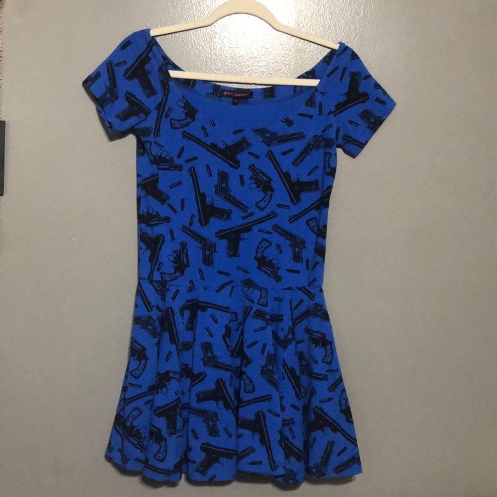 Vintage Betsey Johnson dress L blue guns